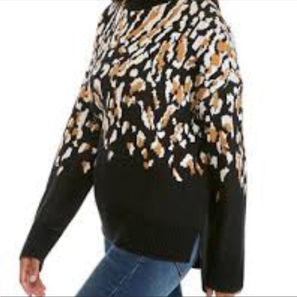 New Directions Animal Print Mock Neck Hi-Low Hem Sweater